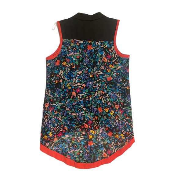 Whimsygoth Artsy Floral Grannycore L Blouse Sleeveless Half Zip Multicolor Relax - Picture 2 of 8